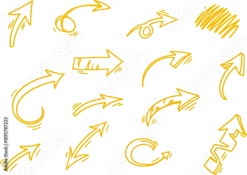Hand drawn yellow arrows on white