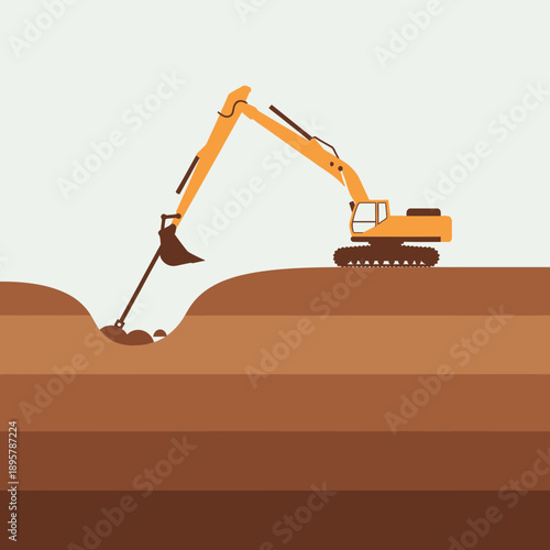 Construction Excavator Digging Earth With Bucket Heavy Machinery in Action