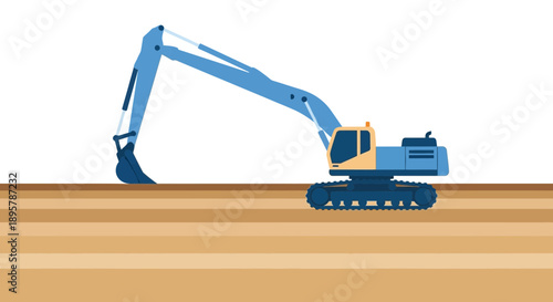 Construction Excavator Digging In Layered Earth With Clean Design