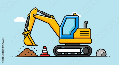 Construction Excavator Digging Soil And Rocks For Building Projects