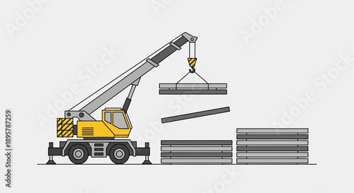 Construction Crane Lifting Heavy Steel Beams For Building Projects
