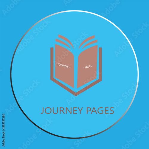 Journey Pages Book Logo Design on Blue Circular Background with Silver Border
