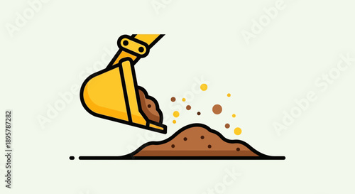 Construction Excavator Digging Ground Dirt And Soil Icon Art