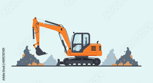 Construction Excavator Machine Digging Earth and Debris