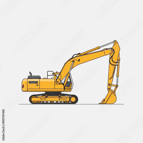Construction Excavator Machine Graphic Illustration Industrial Heavy Equipment