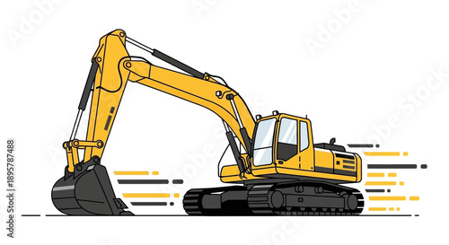 Construction Excavator Machine Industrial Heavy Equipment Illustration