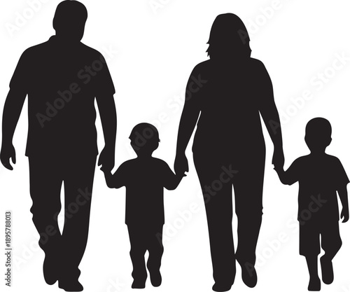 Family silhouette praying together on transparent background vector illustration with grid texture ground