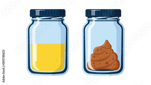 Two labeled glass jars display distinct biological samples for scientific analysis or humor.