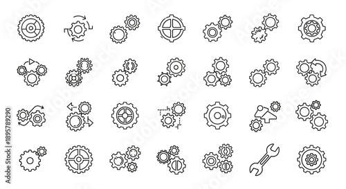 Gear Mechanism Icons Set. Cogwheel symbols collection