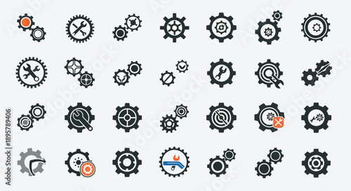 Gears and Cogs Icons Set. Mechanical Engineering Symbols
