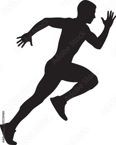 Silhouette vector illustration of a male runner in mid-stride, depicted with dynamic movement during a race or sprint