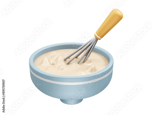 Mixing Batter Bowl Whisk icon 3d render illustration 