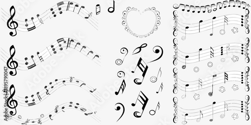 Collection of musical notes and symbols arranged in various patterns