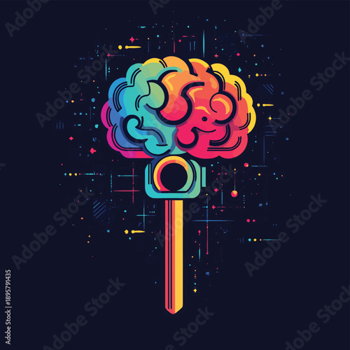 The key to the mind , vector style simple color