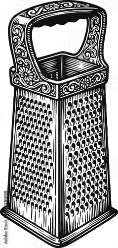 Vintage kitchen box grater with ornate handle classic metal grater for cooking and food preparation