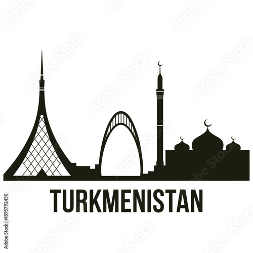 Turkmenistan skyline featuring iconic architectural landmarks in silhouette