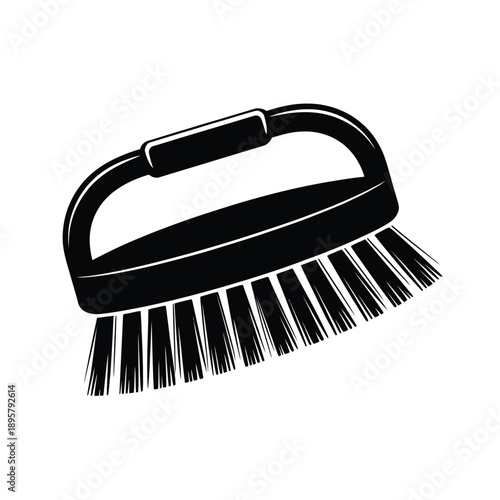 A black and white illustration depicting a cleaning brush with bristles