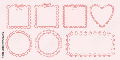Collection of delicate pink lace frames in various shapes and sizes