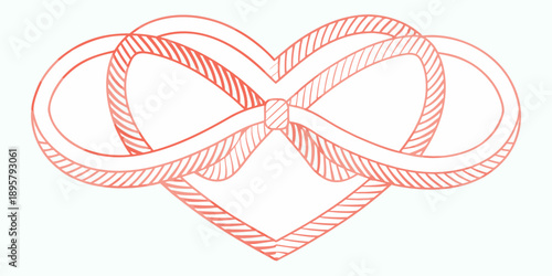 A red sketched infinity symbol shaped like a heart with a bow