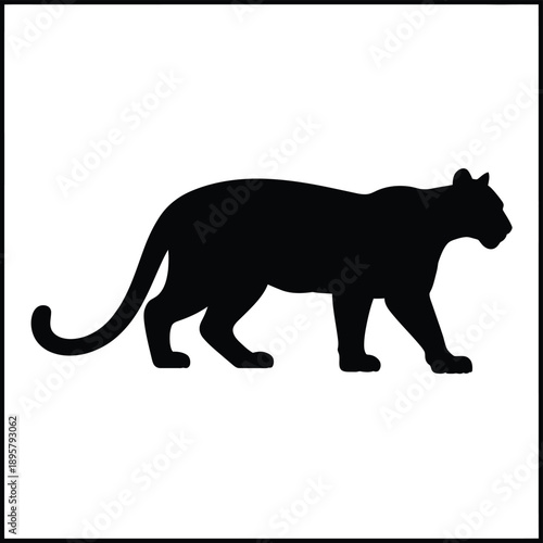 Silhouette of a panther walking forward against a white background