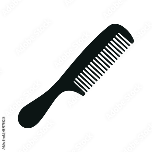 Simple black silhouette of a hair comb on a white background