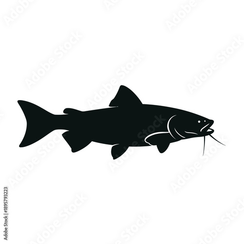 Silhouette of a catfish with prominent whiskers facing to the right