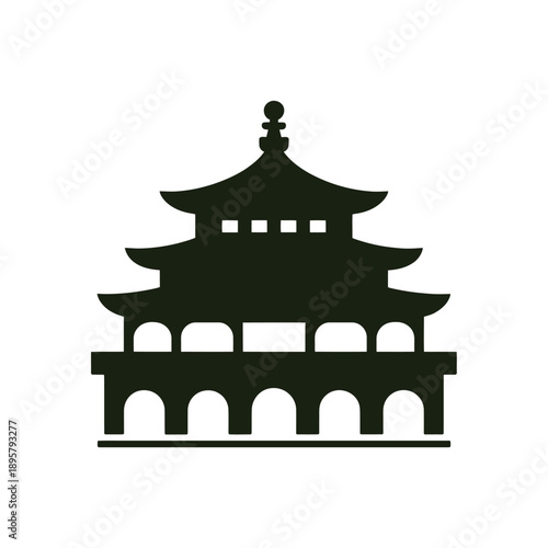 Simple black silhouette of a traditional east asian pagoda structure