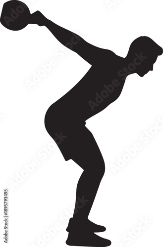 Silhouette of person performing kettlebell swing exercise in studio against transparent background.