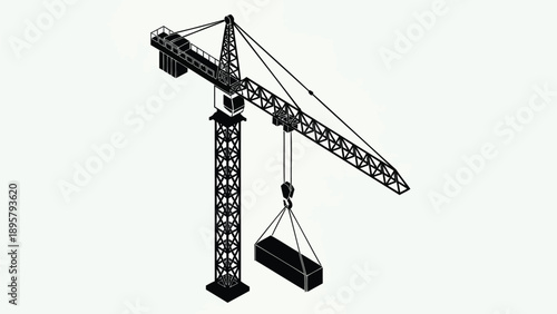 Vector illustration of a construction crane lifting a block