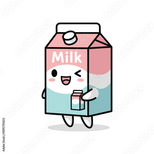Cartoon milk carton character holding bottle of milk