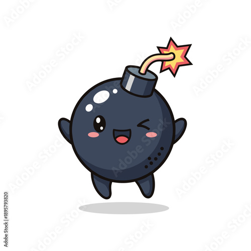 Cartoon bomb character with lit fuse and angry expression