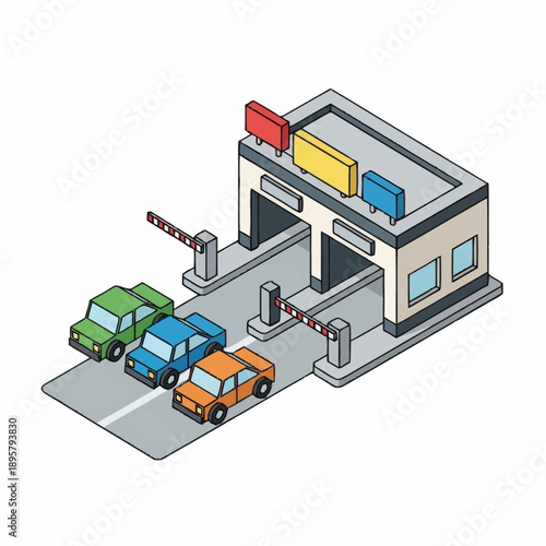Gas Station with Cars and Fuel Pumps.