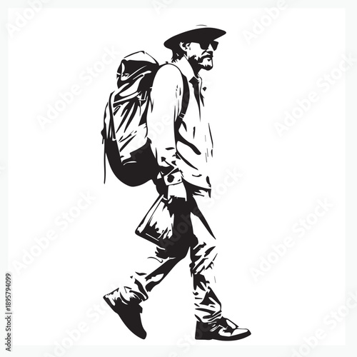 sketch of a man with a backpack