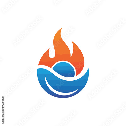 Abstract logo featuring a flame merging with a water droplet