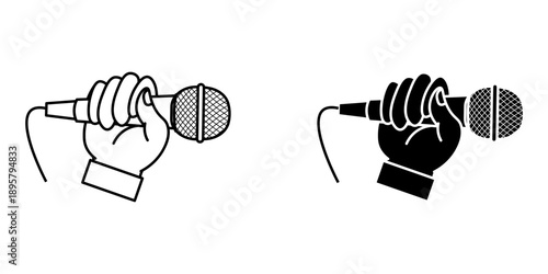 hand holding microphone icon set simple, vector illustration on white background