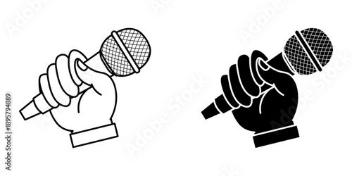 hand holding microphone Set icon. symbol for mobile concept and web design. vector illustration
