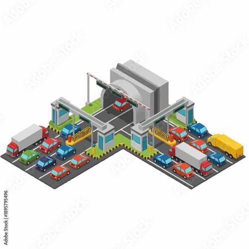 Isometric Warehouse with Trucks and Logistics.