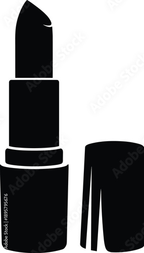 Black silhouette of upright lipstick with cap removed, symbolizing cosmetics, beauty, fashion, makeup essentials, elegance, and personal grooming style