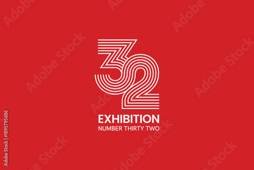 Number 32 multi line style logo design. Modern number 32 logotype symbol banner card print
