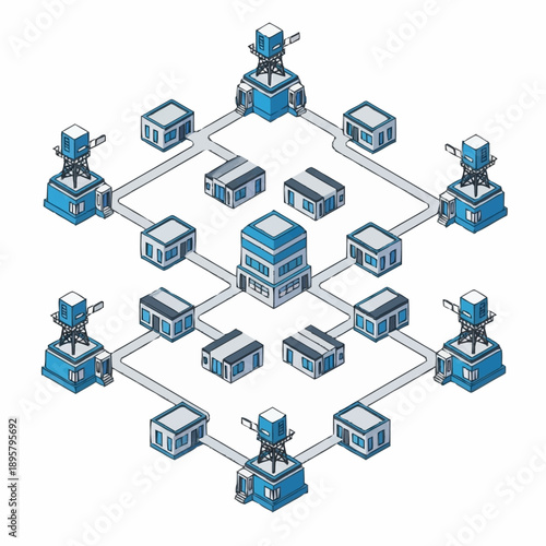 Network Servers Connected to Central Hub.