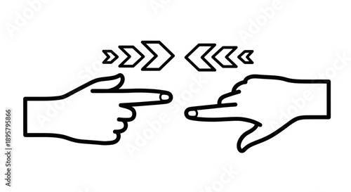 Two hands pointing at each other with arrows.