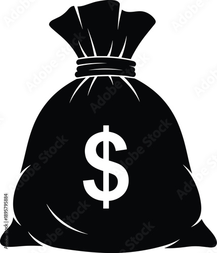 Silhouette of money bag with dollar sign symbolizing wealth, savings, financial success, banking, investment, prosperity, economic value, and monetary gain