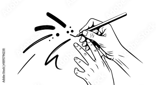 Hand holding a pencil and drawing abstract shapes.