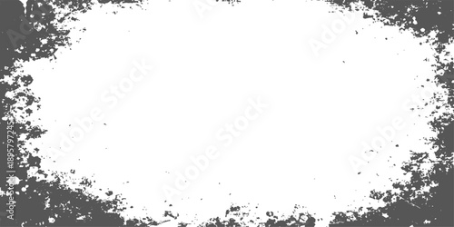 Abstract grunge frame design featuring a black ink splash texture and vintage floral silhouette border on a dirty paper vector illustration with paint splatter stains and spray drop patterns