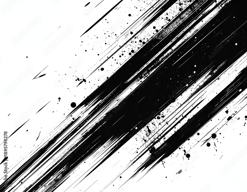 Naklejka premium Black diagonal strokes with splatters, abstract modern design