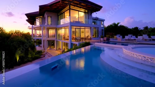 Wallpaper Mural Luxury Villa at Sunset: Modern Architecture, Infinity Pool, Tropical Paradise Torontodigital.ca
