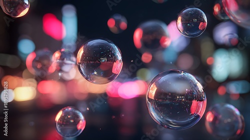 Wallpaper Mural Transparent Floating Bubbles with Colorful City Lights Background. Torontodigital.ca