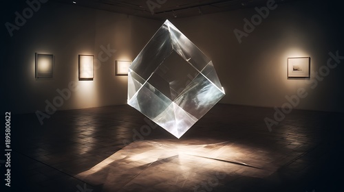 Wallpaper Mural Transparent Floating Cube Art Installation in Gallery. Torontodigital.ca