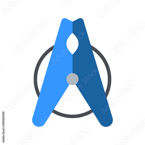 Wooden clothespin laundry clip fastener flat color icon
