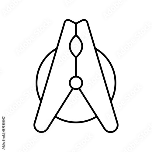 Wooden clothespin laundry clip fastener line art icon
